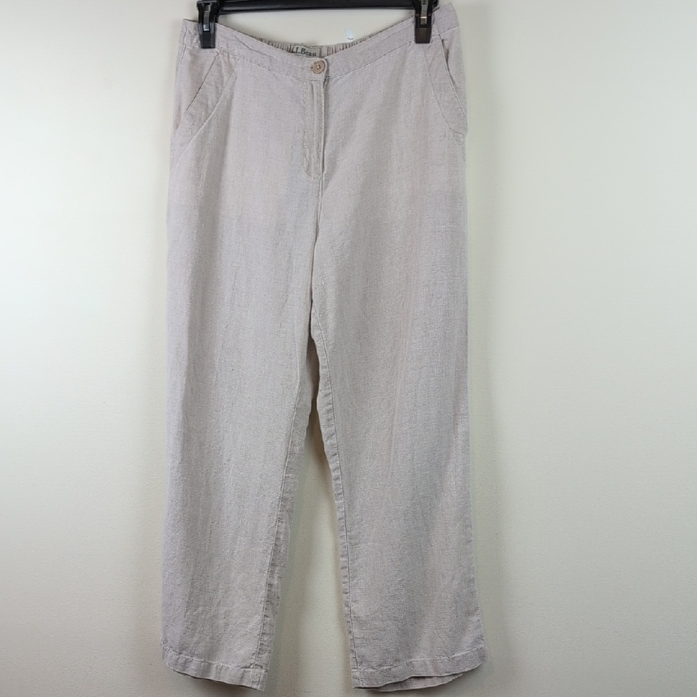 L. L. Bean Classic Fit Khaki Linen Straight Leg Pants Size 14P